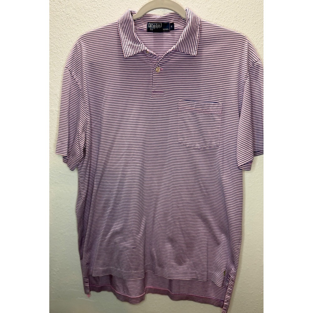 Polo Ralph Lauren Polo Shirt Mens M Purple Pink Striped Pima Cotton Excellent